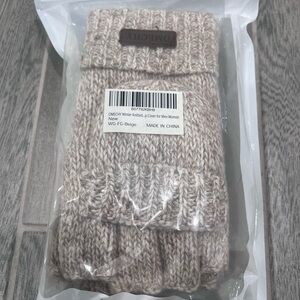 OMCETY Beige Knit Winter Gloves
